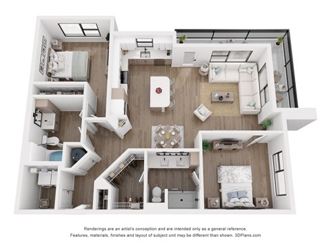 Floor plan for 2 beds, 2 baths, 1242 sqft